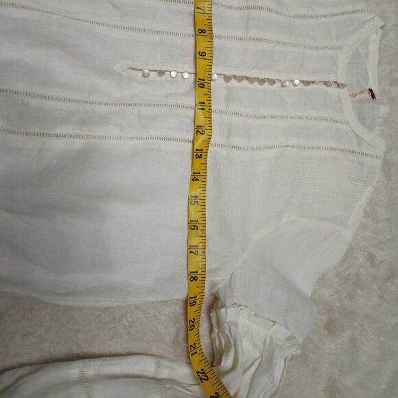 Free People Women's 100% Linen White Long Lantern Sleeve Blouses Top Size XS - Picture 4 of 9